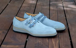 Wildleder-Slip-On-Schuh mit Doppelspange Himmelblau