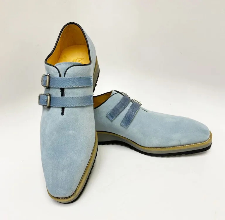 Wildleder-Slip-On-Schuh mit Doppelspange Himmelblau