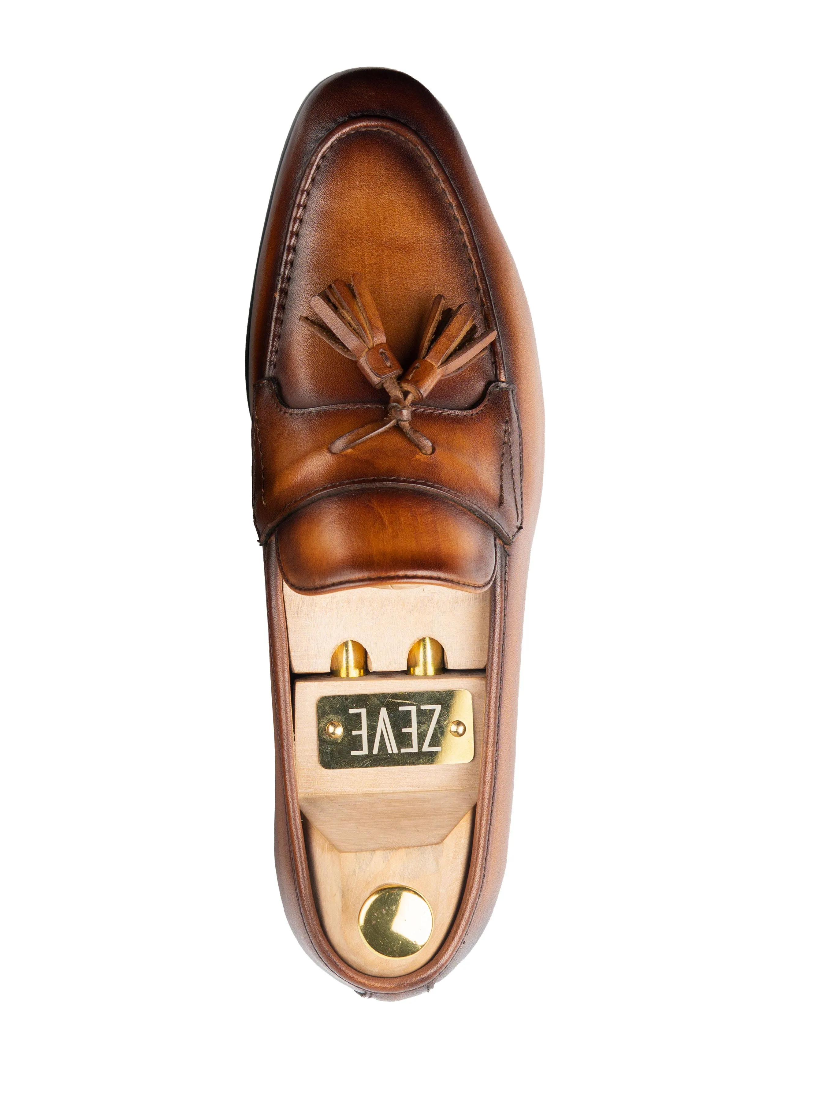 Quaste Loafer mit Flügelriemen - Cognac Braun (Handbemalte Patina)