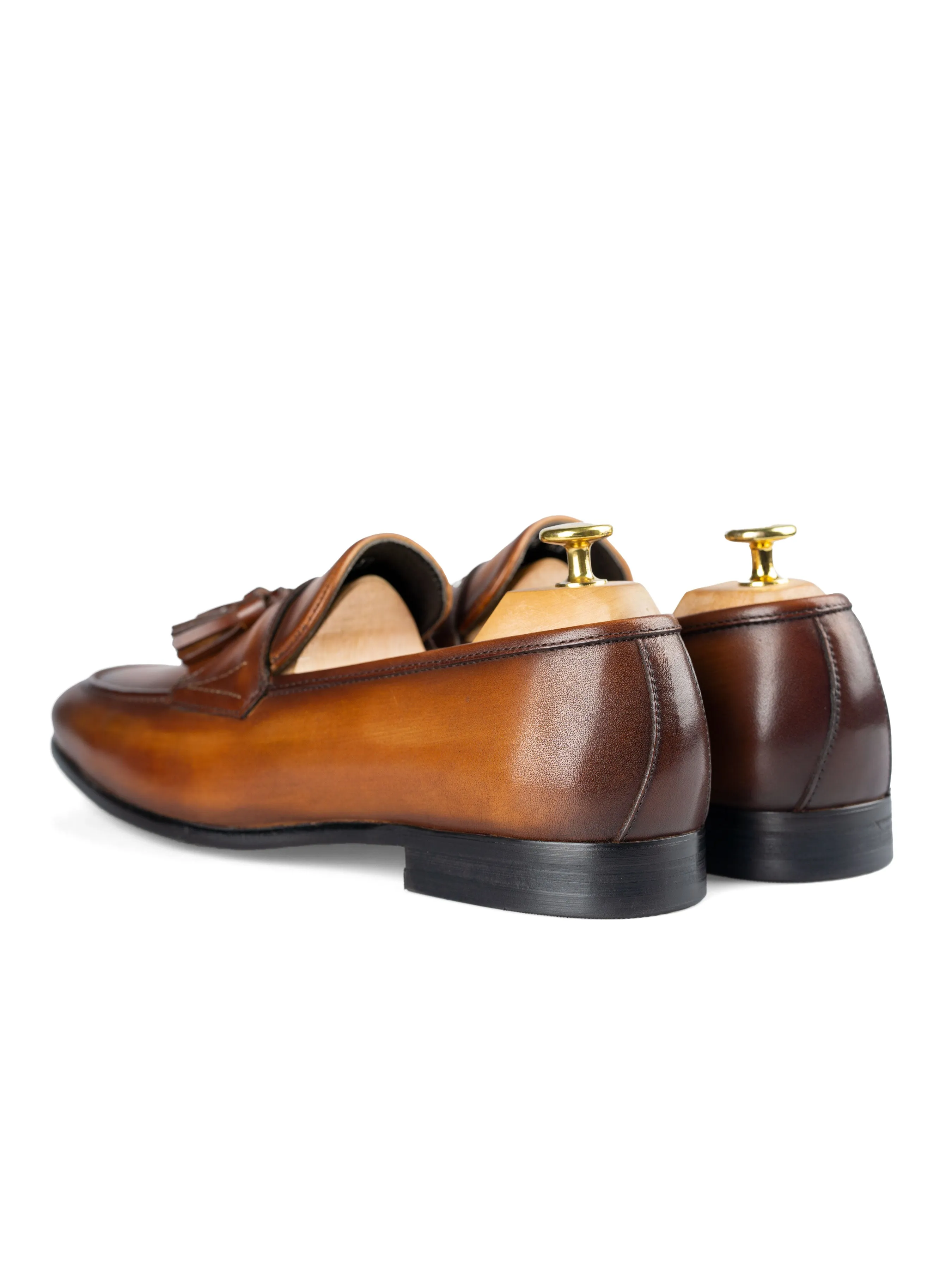 Quaste Loafer mit Flügelriemen - Cognac Braun (Handbemalte Patina)