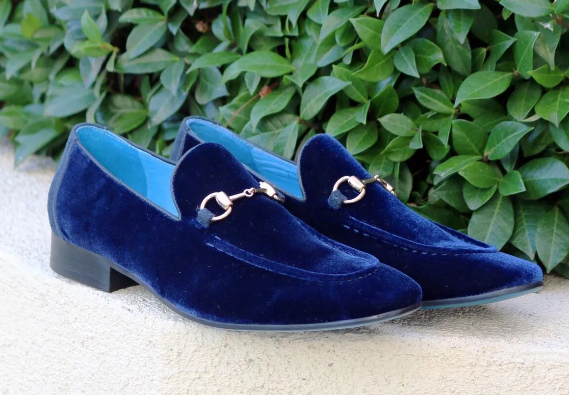 Samt-Slip-On Loafer Blau