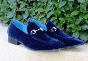 Samt-Slip-On Loafer Blau