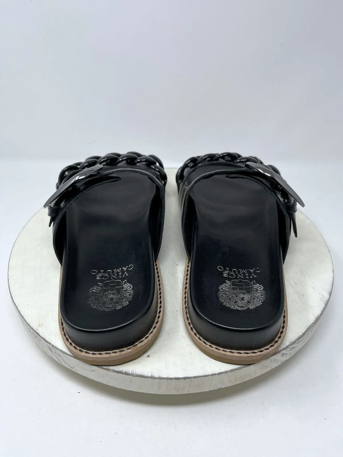 Vince Camuto Größe 12 Kettenoptik-Sandalen in Schwarz & Braun
