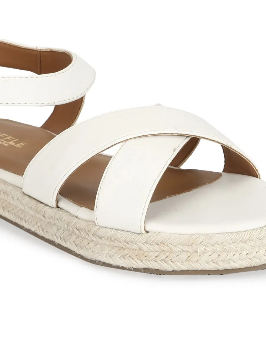 Weiße PU-Criss-Cross-Träger Jute-Espadrilles