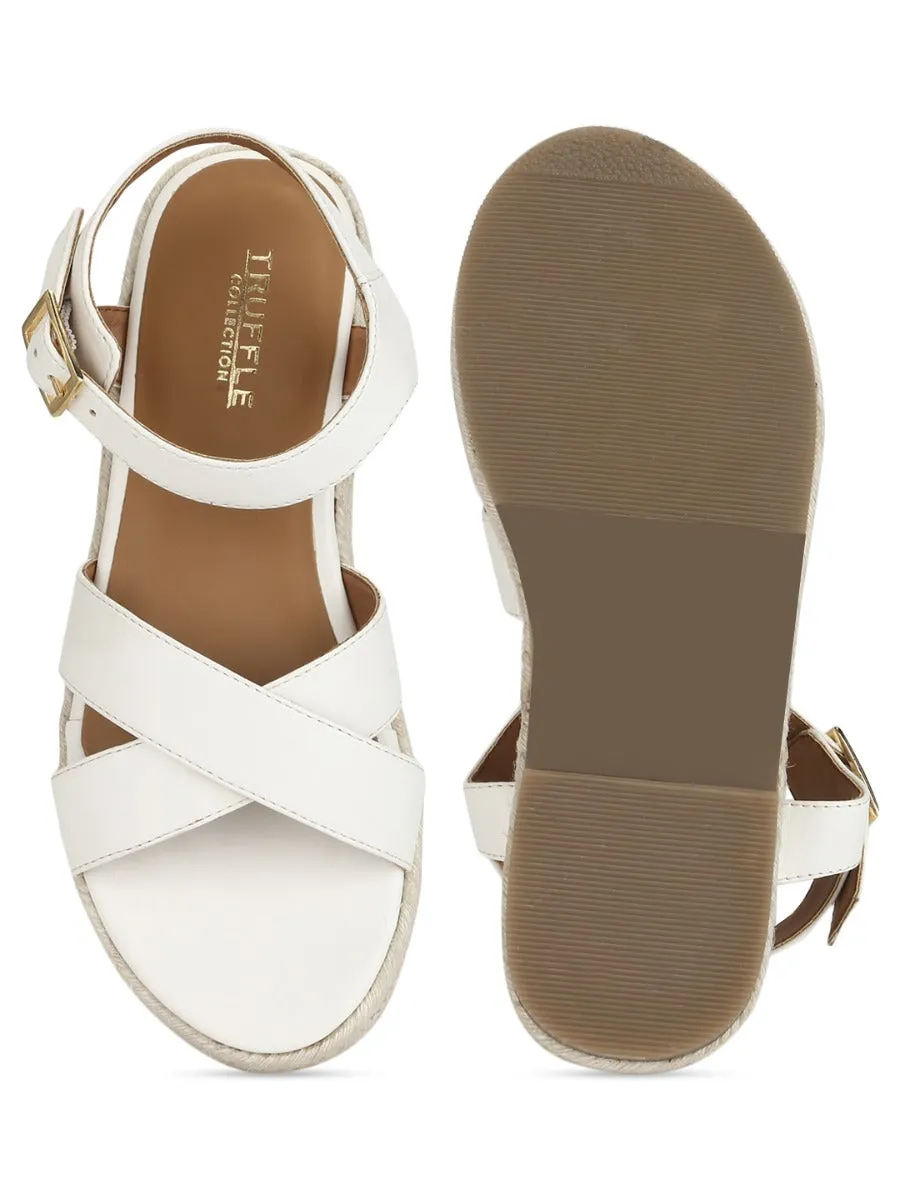 Weiße PU-Criss-Cross-Träger Jute-Espadrilles
