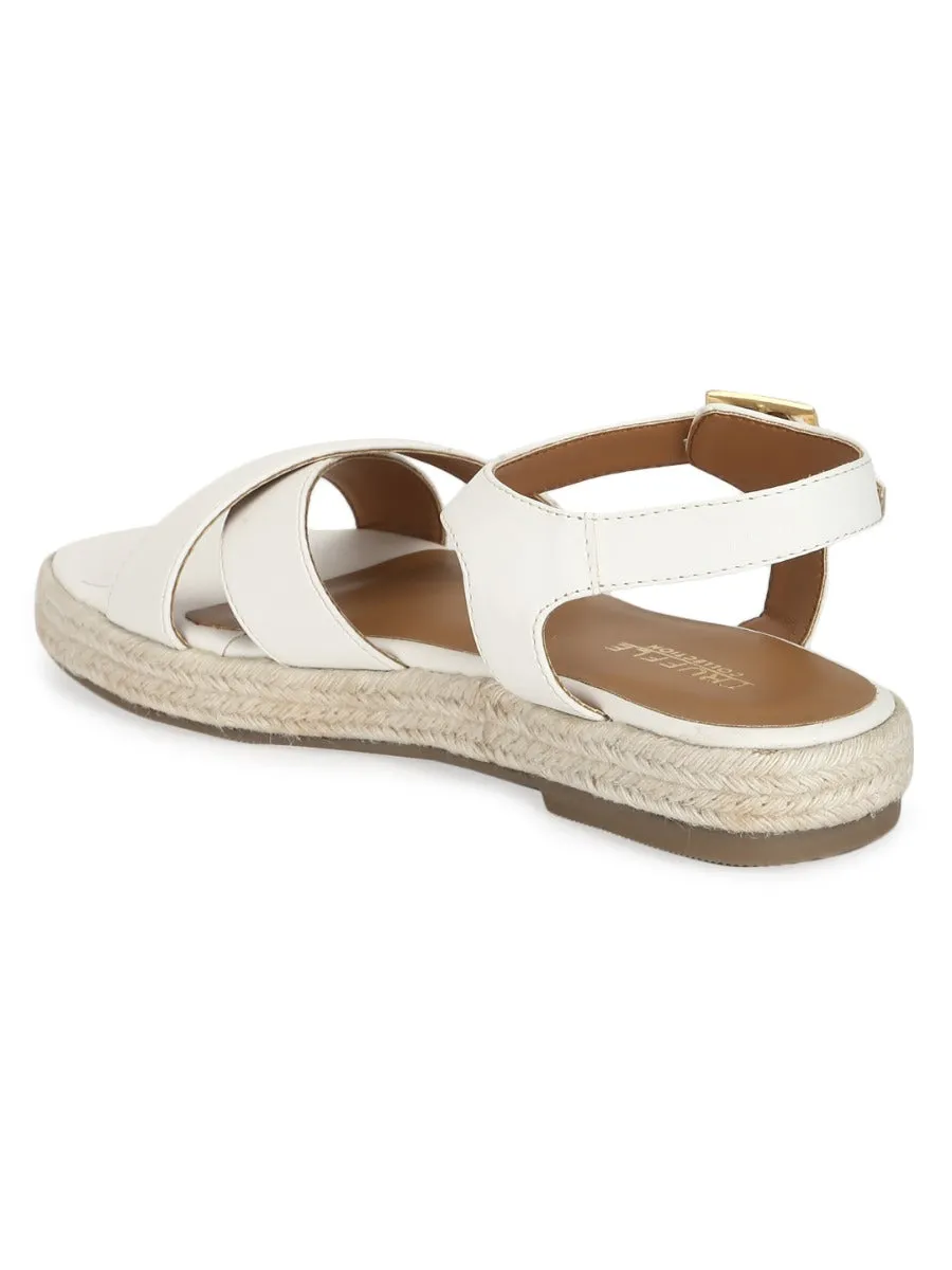 Weiße PU-Criss-Cross-Träger Jute-Espadrilles