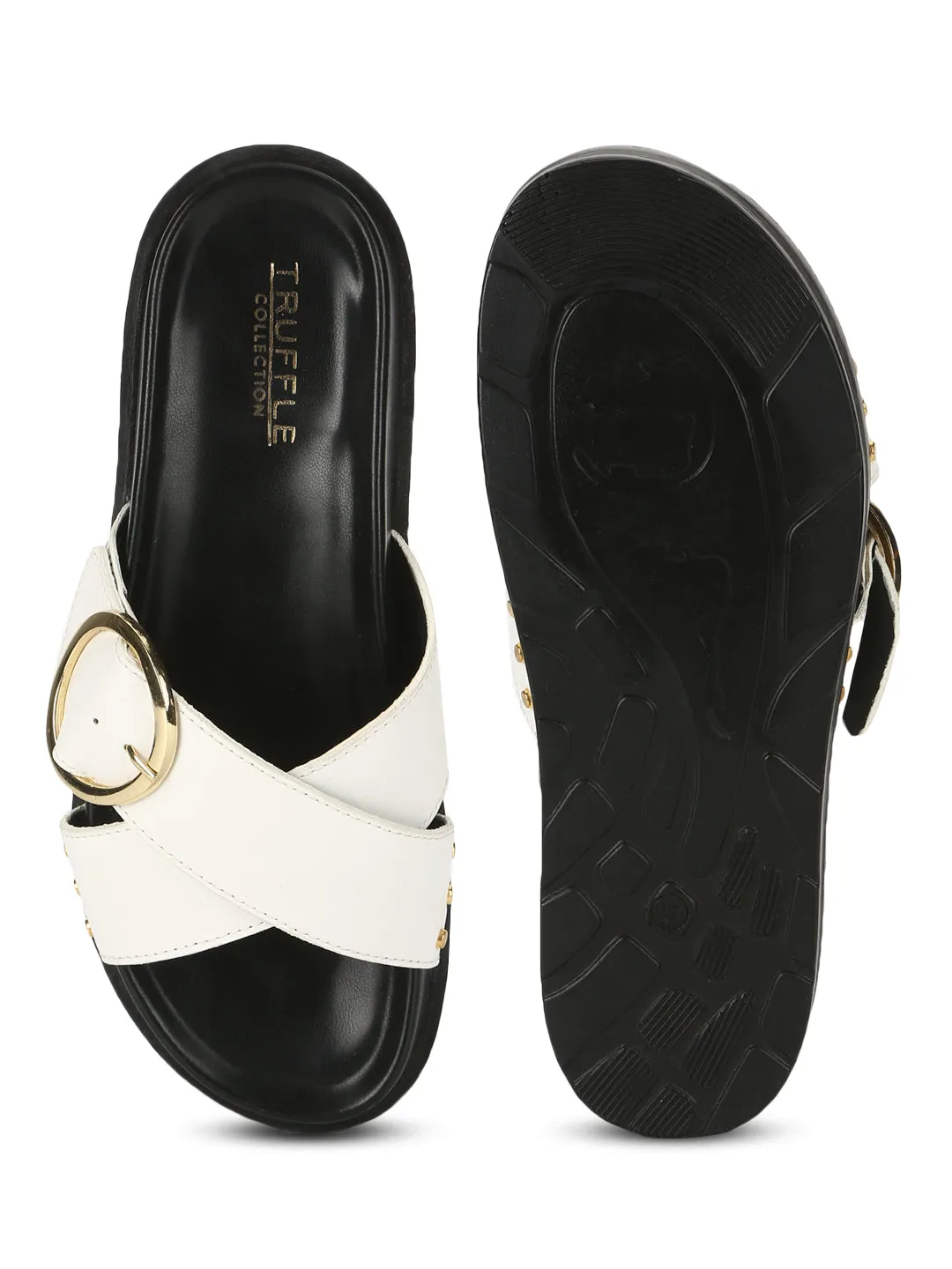 Weiße PU-Sandalen mit Kreuzverschluss und seitlicher Schnalle