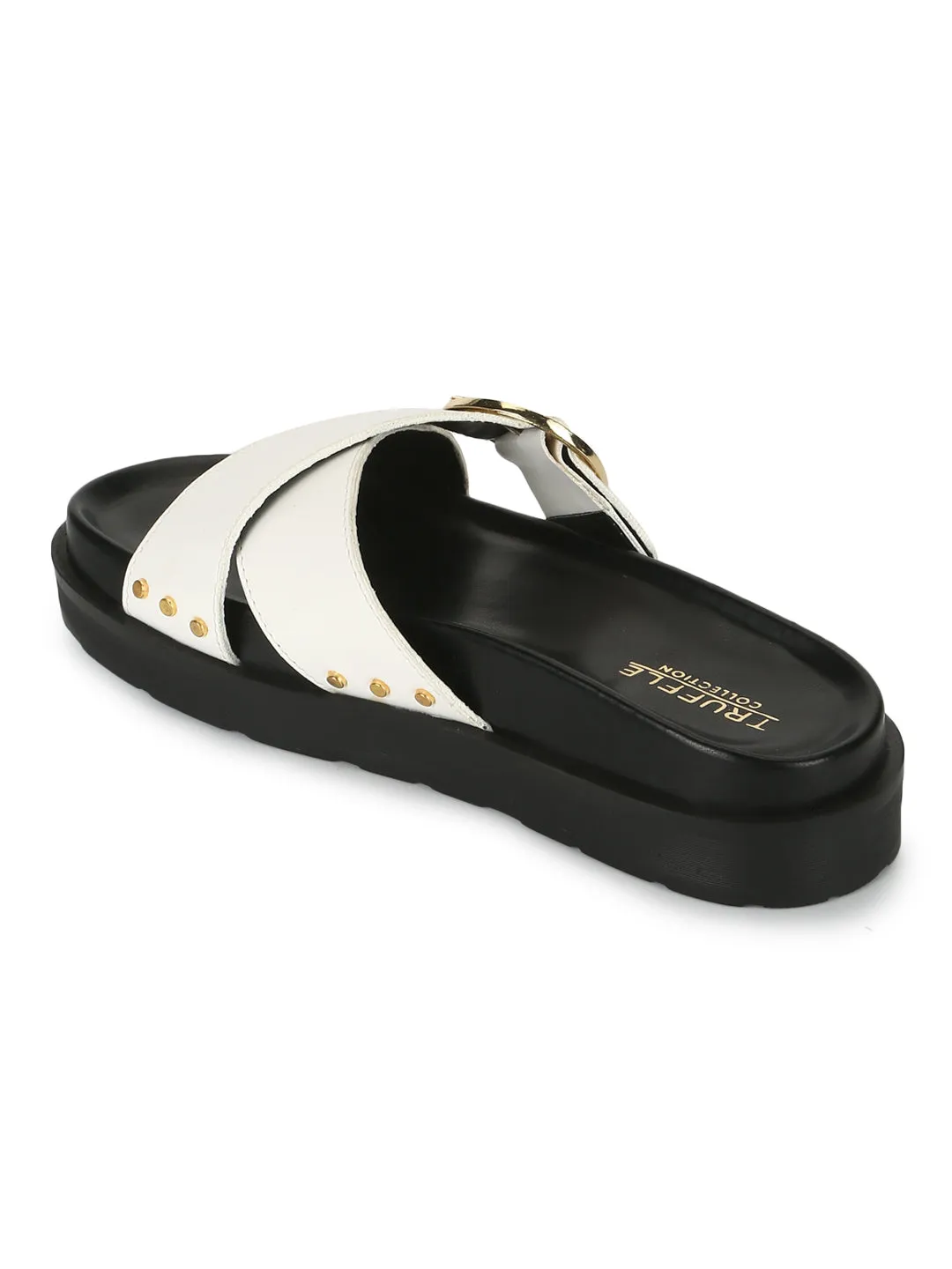 Weiße PU-Sandalen mit Kreuzverschluss und seitlicher Schnalle