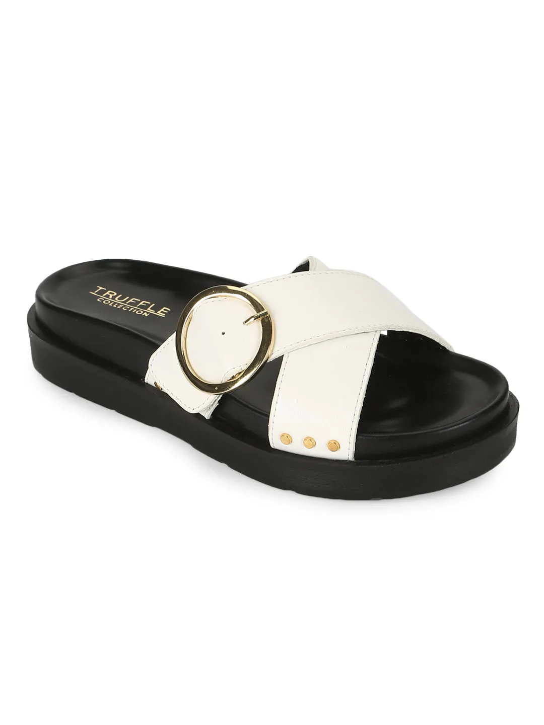 Weiße PU-Sandalen mit Kreuzverschluss und seitlicher Schnalle