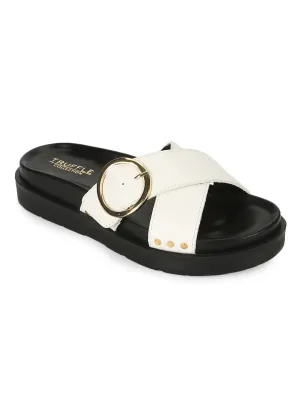 Weiße PU-Sandalen mit Kreuzverschluss und seitlicher Schnalle