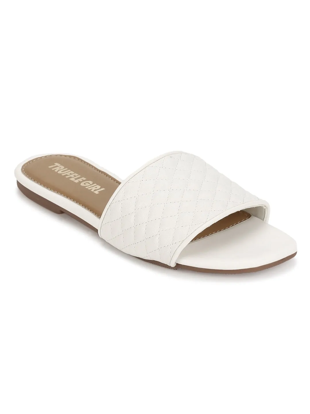 Weiße Stepp-PU-Slipper mit Flachsohle