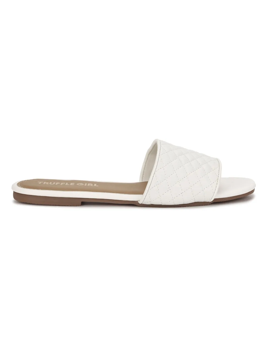 Weiße Stepp-PU-Slipper mit Flachsohle