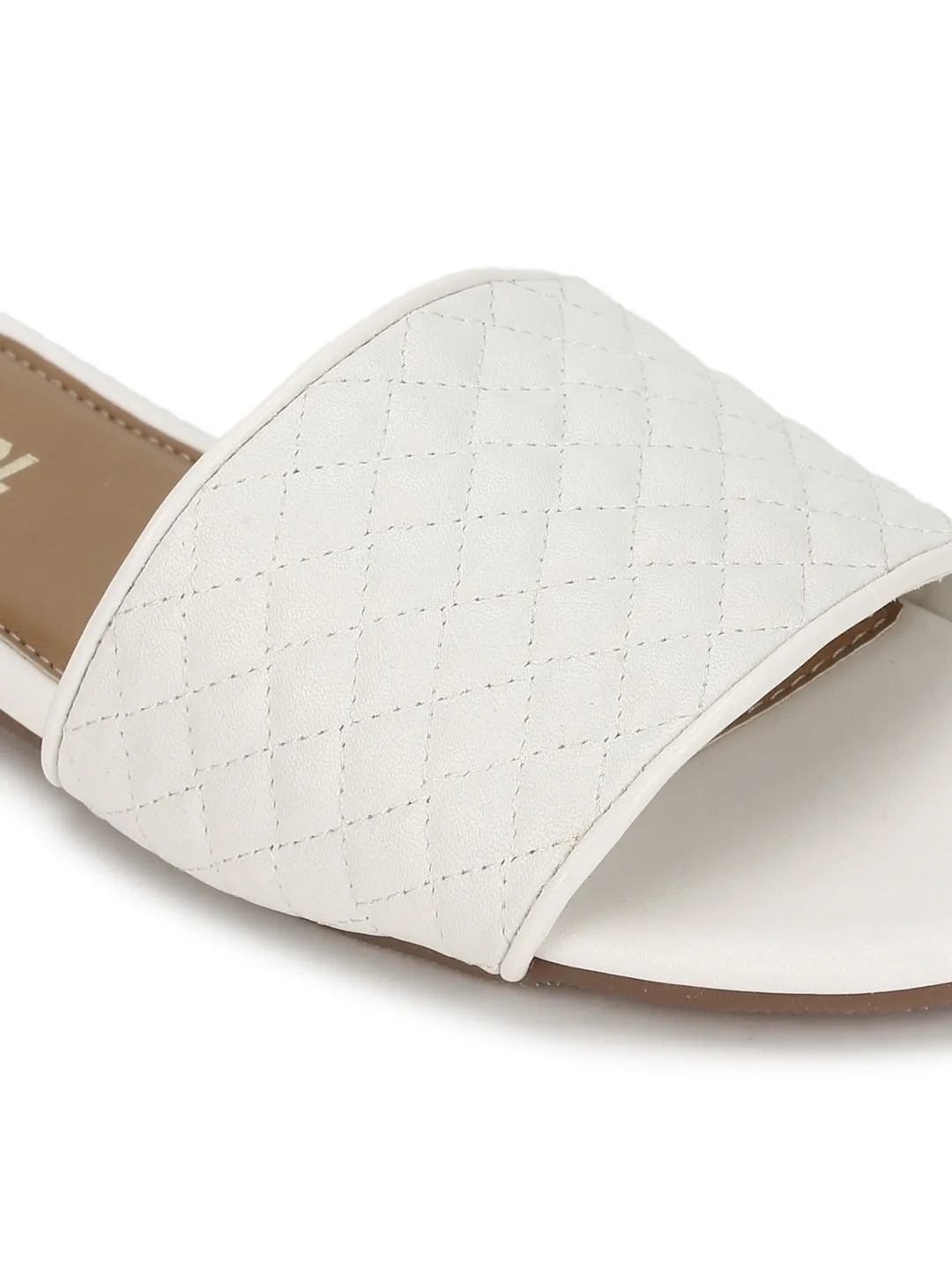 Weiße Stepp-PU-Slipper mit Flachsohle