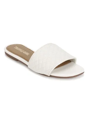Weiße Stepp-PU-Slipper mit Flachsohle