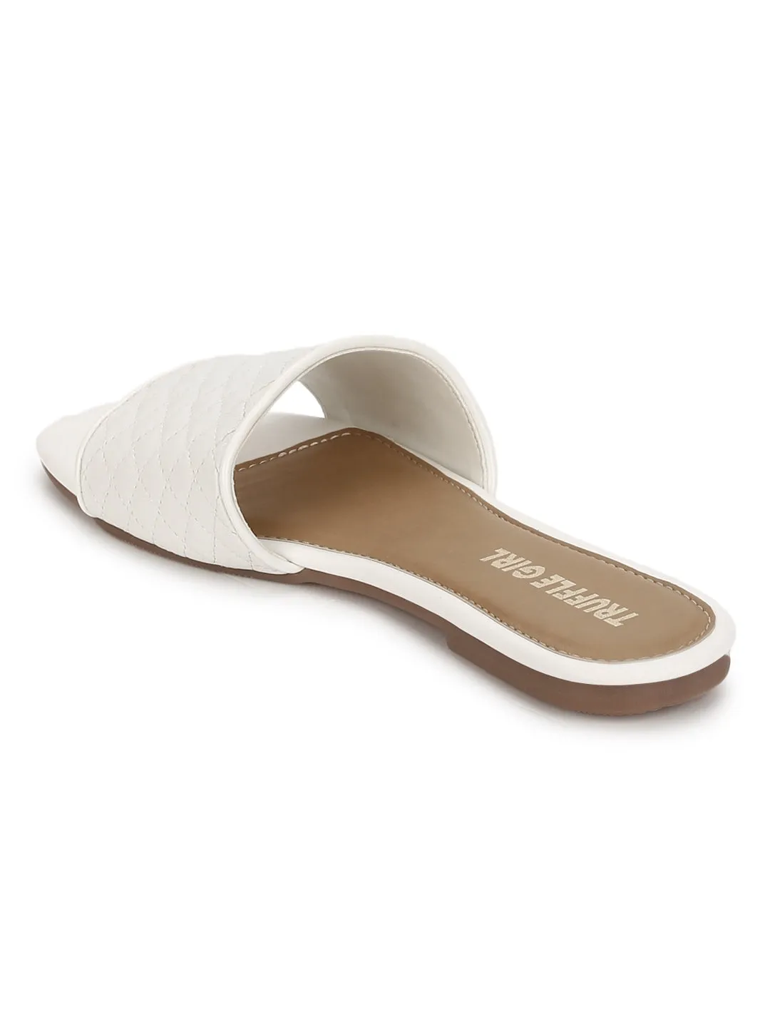 Weiße Stepp-PU-Slipper mit Flachsohle