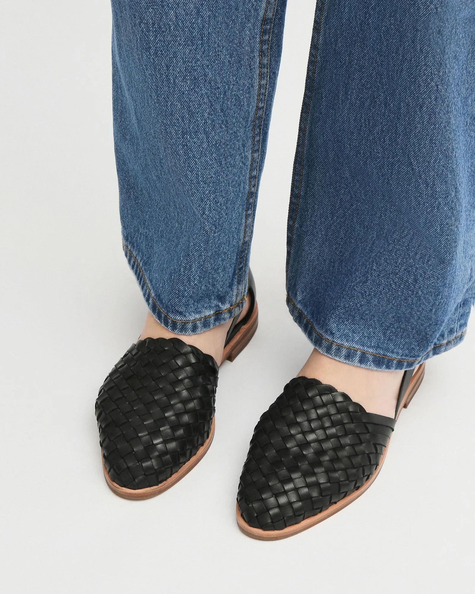WISDOM CASUAL FLATS SCHWARZES LEDER