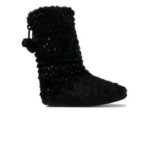 Damen Freizeit Stiefel mit Pailletten und Kunstfell (SAL7079WGN BLK)