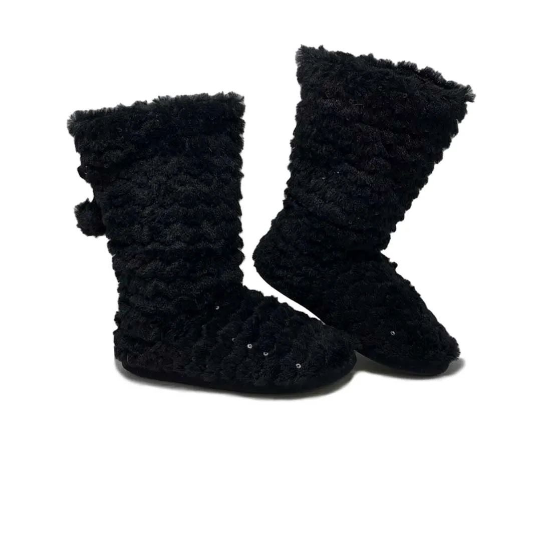 Damen Freizeit Stiefel mit Pailletten und Kunstfell (SAL7079WGN BLK)