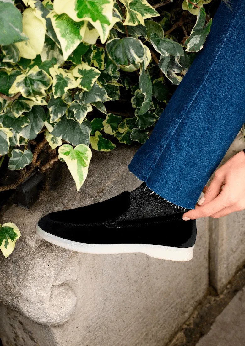 Damen Samt-Vegan-Loafer | Schwarz