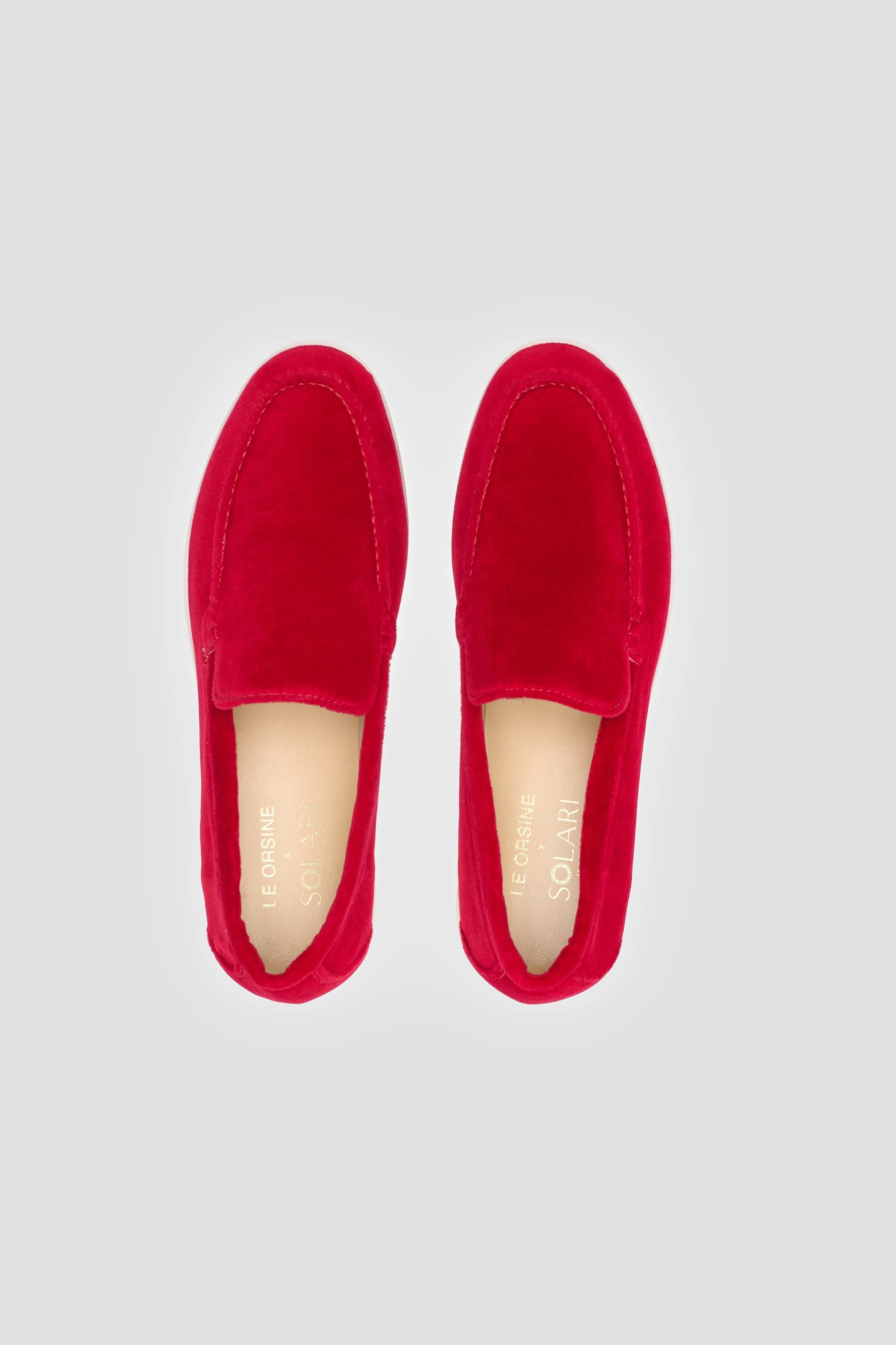 Damen Samt-Vegan-Loafer | Rot