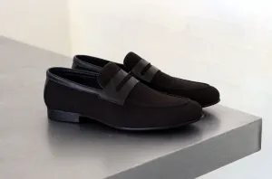 Gewebter Canvas & Kalbsleder Slip-On Loafer Schwarz