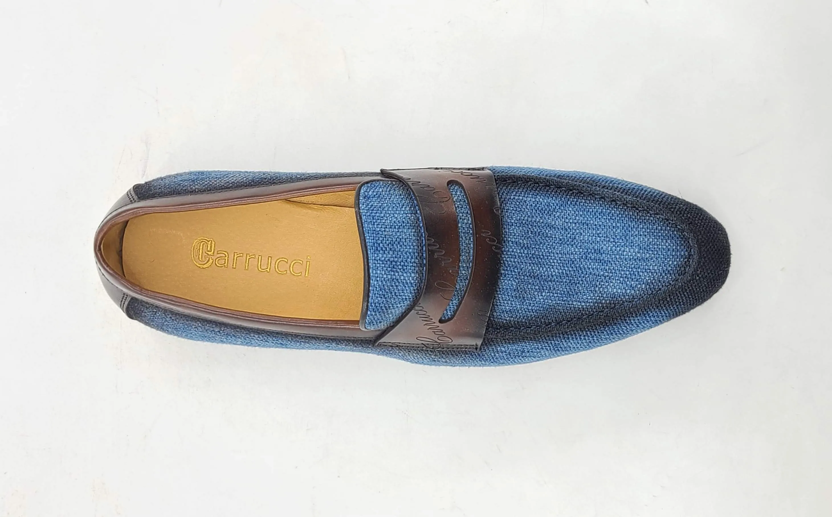 Gewebter Canvas & Kalbsleder Slip-On Loafer Blau/Braun