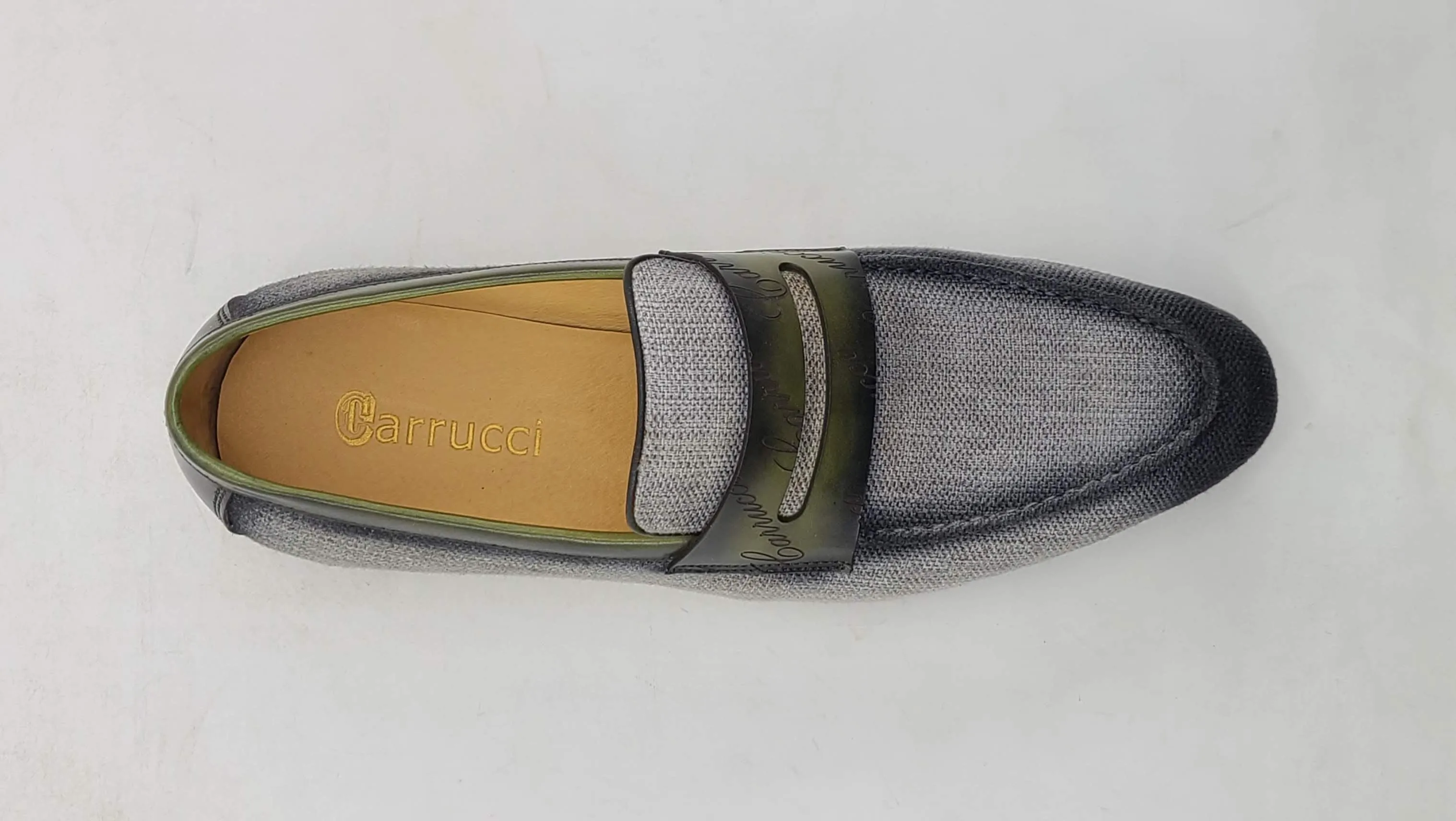 Gewebter Canvas & Kalbsleder Slip-On Loafer Grau/Oliv