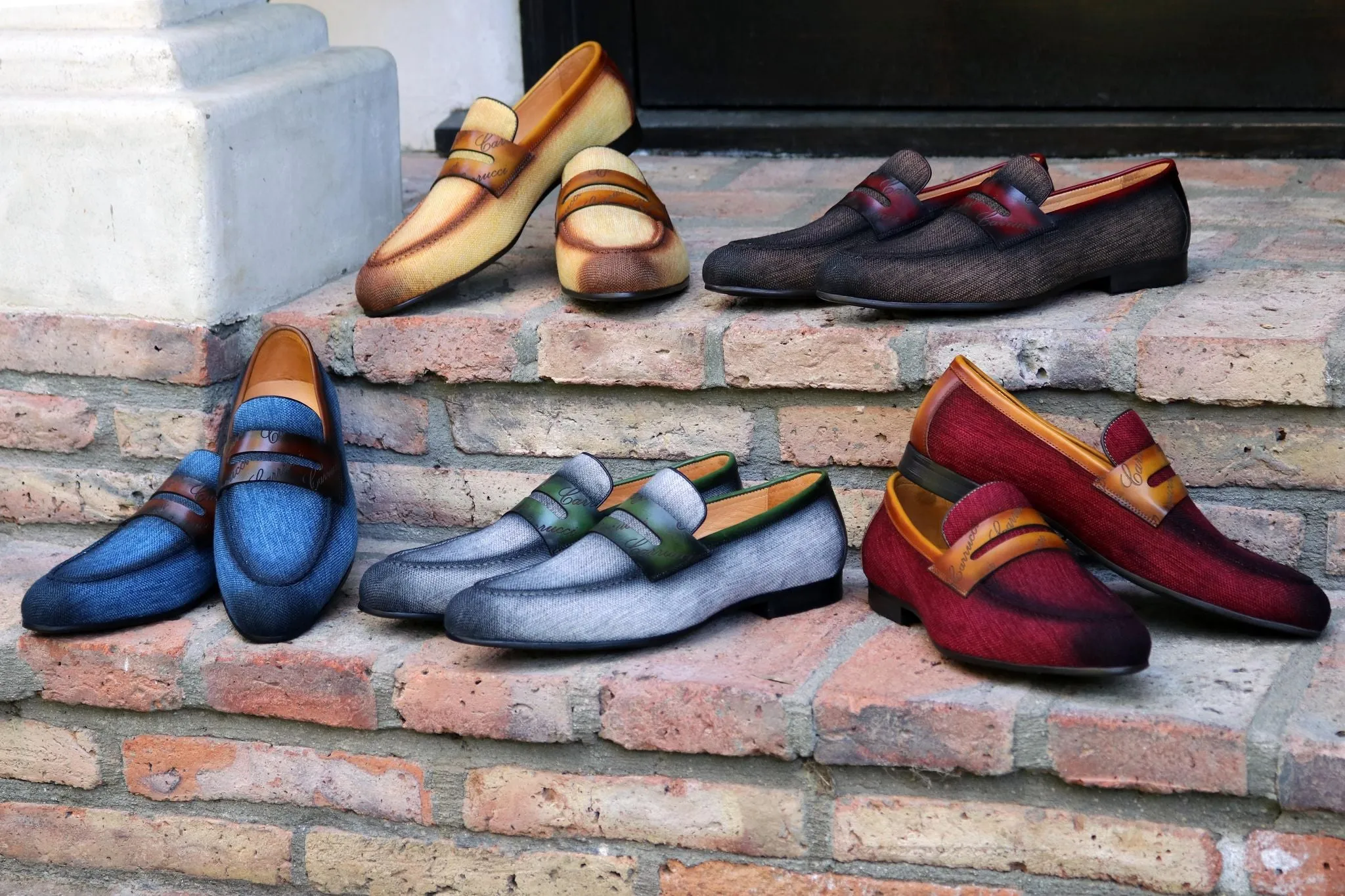 Gewebter Canvas & Kalbsleder Slip-On Loafer Grau/Oliv
