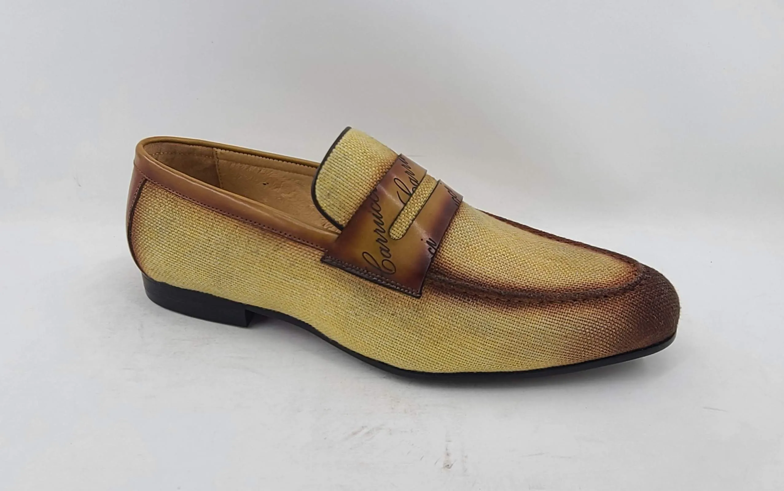 Geflochtener Canvas & Kalbsleder Slip-On Loafer Gelb/Braun