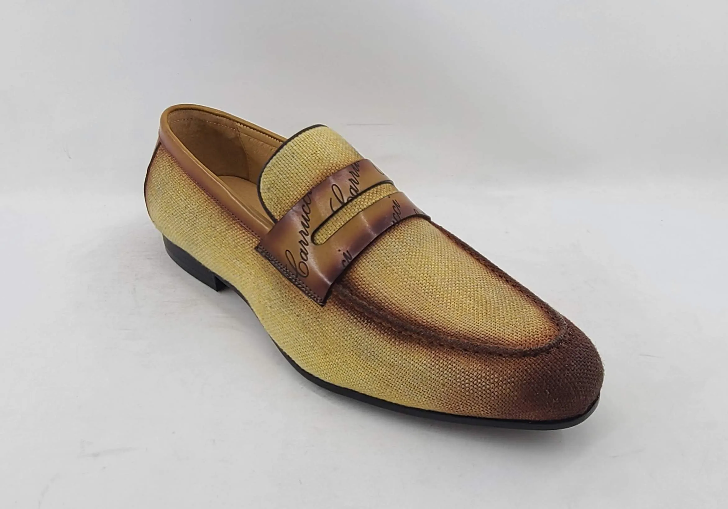 Geflochtener Canvas & Kalbsleder Slip-On Loafer Gelb/Braun