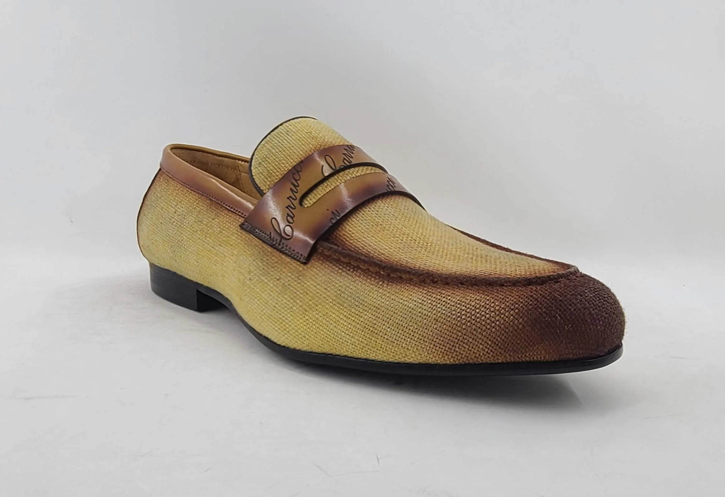 Geflochtener Canvas & Kalbsleder Slip-On Loafer Gelb/Braun