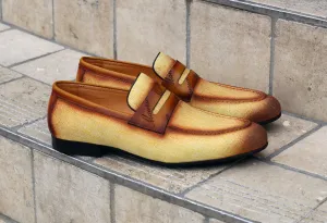 Geflochtener Canvas & Kalbsleder Slip-On Loafer Gelb/Braun