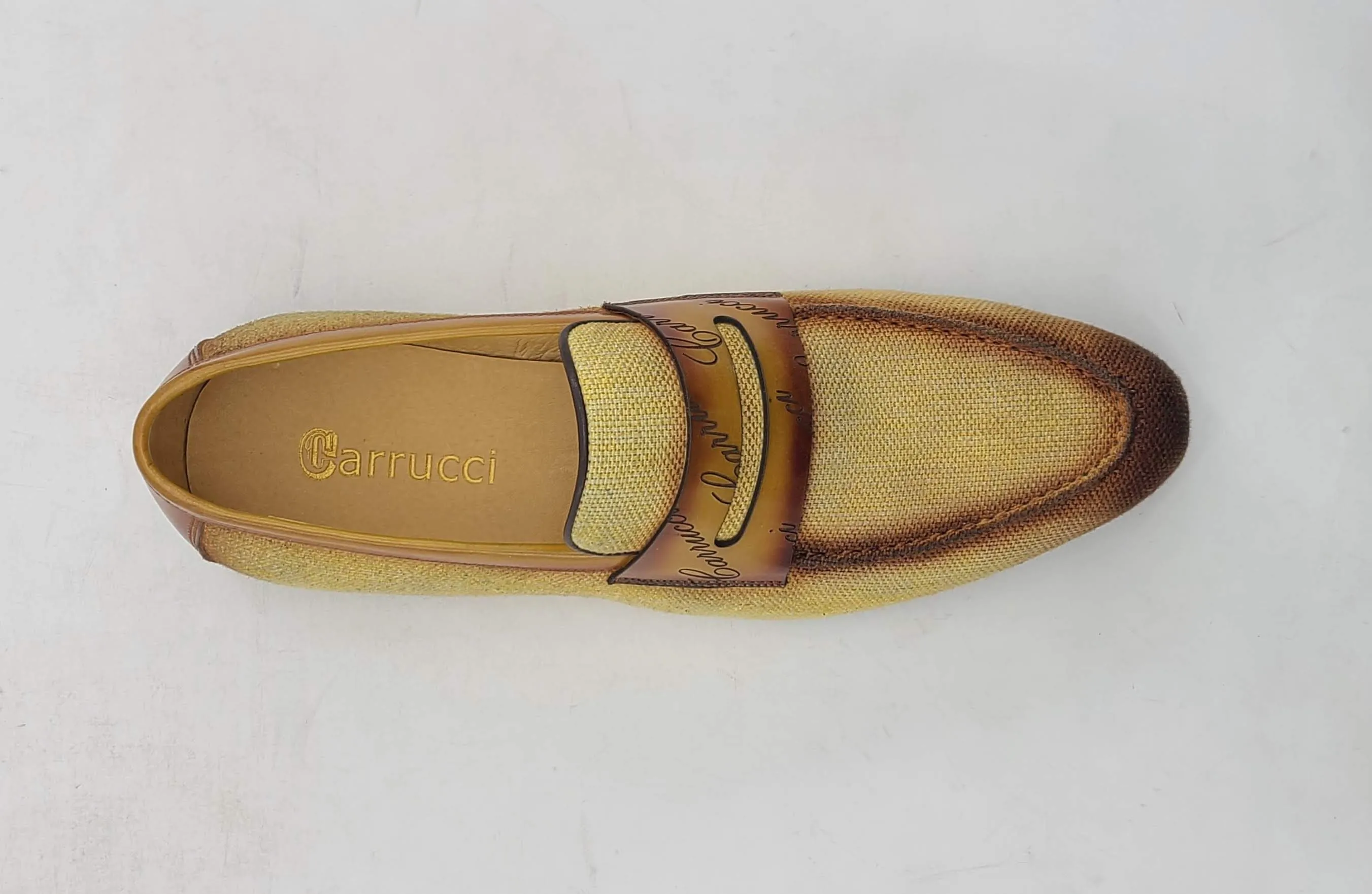 Geflochtener Canvas & Kalbsleder Slip-On Loafer Gelb/Braun
