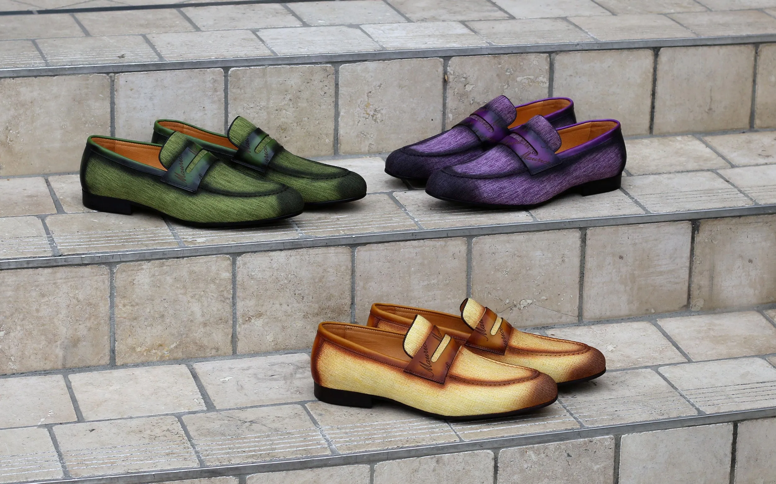 Geflochtener Canvas & Kalbsleder Slip-On Loafer Gelb/Braun