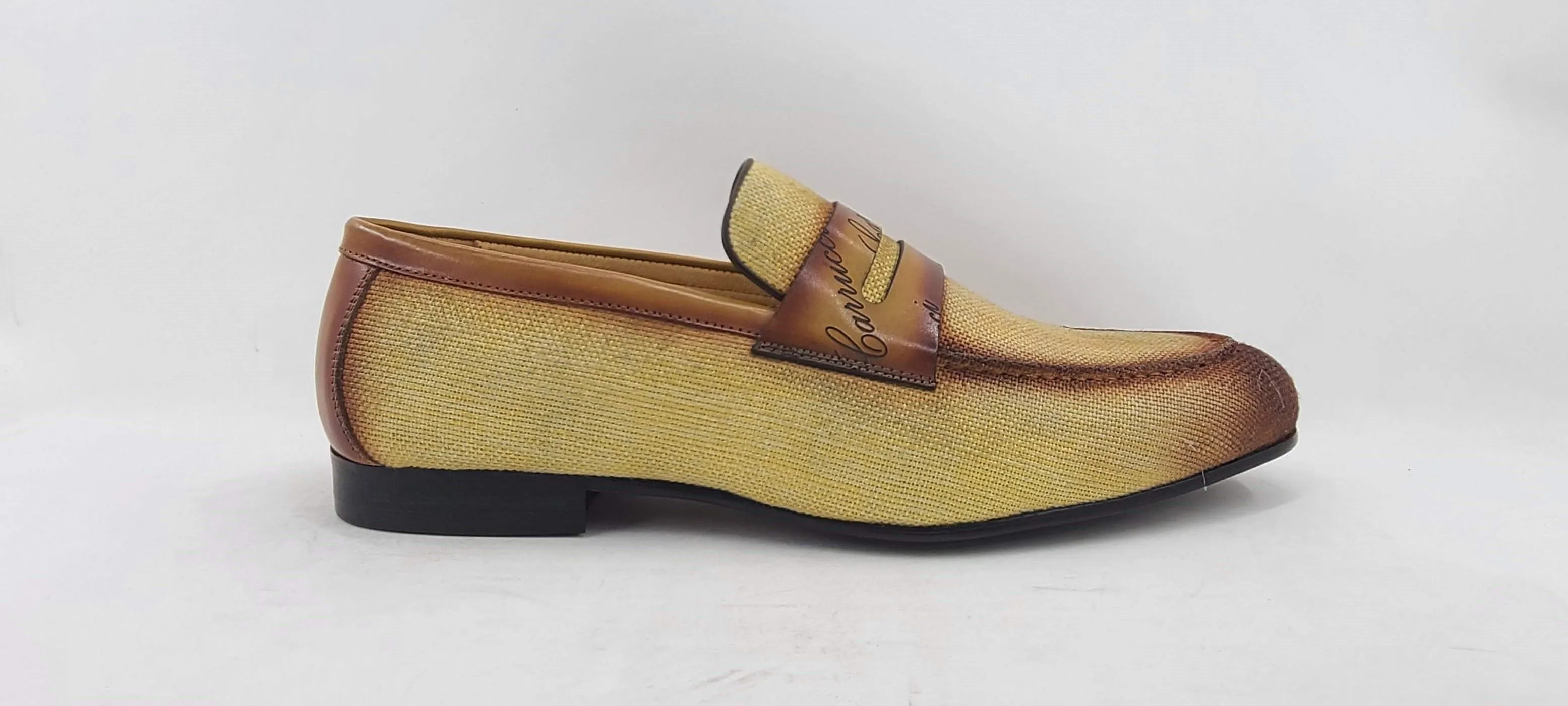 Geflochtener Canvas & Kalbsleder Slip-On Loafer Gelb/Braun
