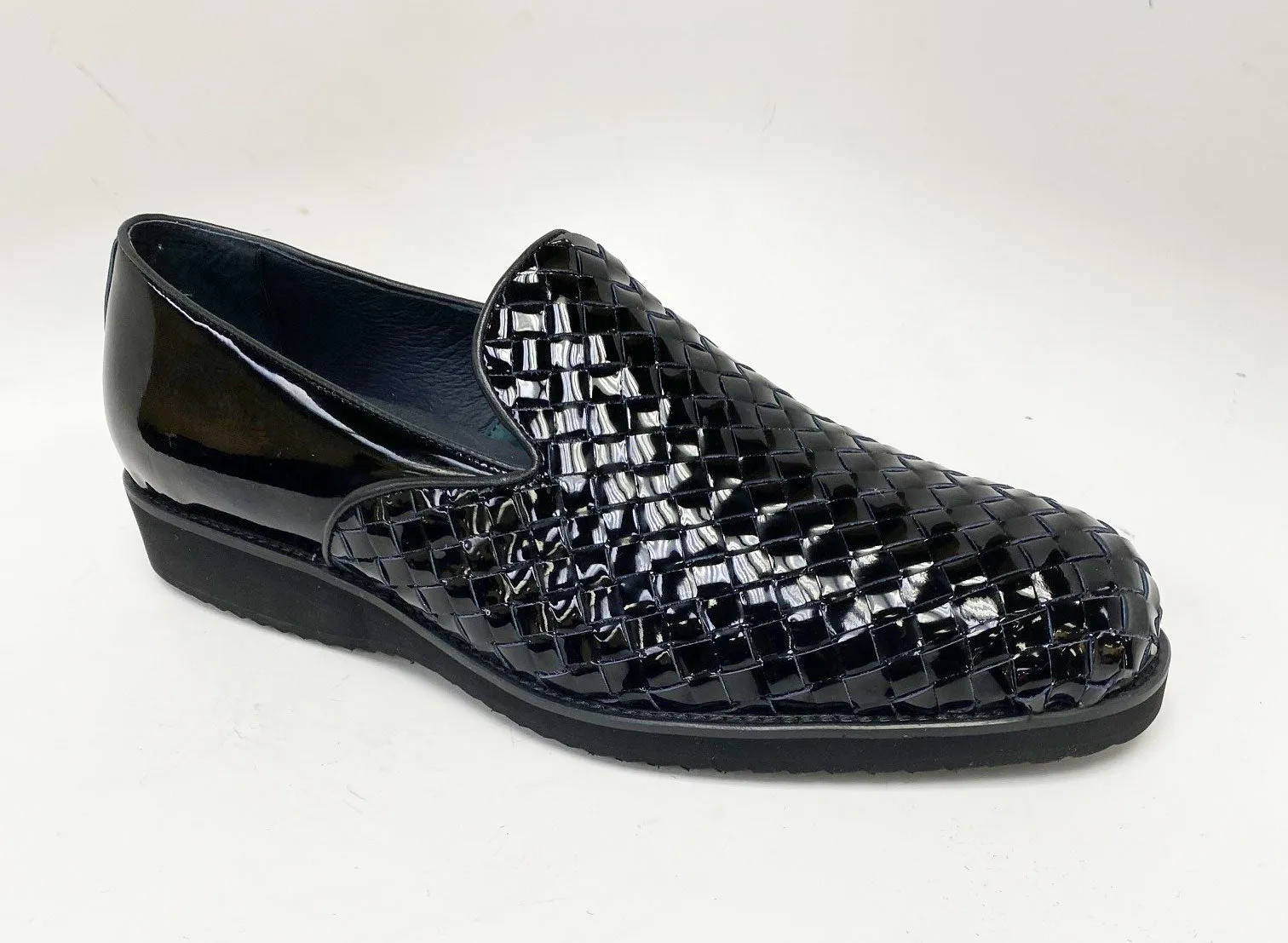 Geflochtener Glanzkalbsleder-Slipper Schwarz