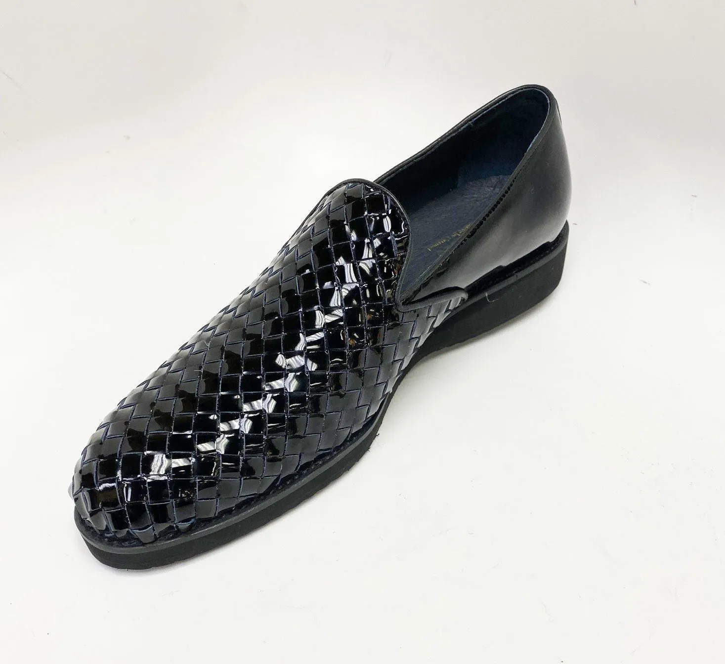 Geflochtener Glanzkalbsleder-Slipper Schwarz