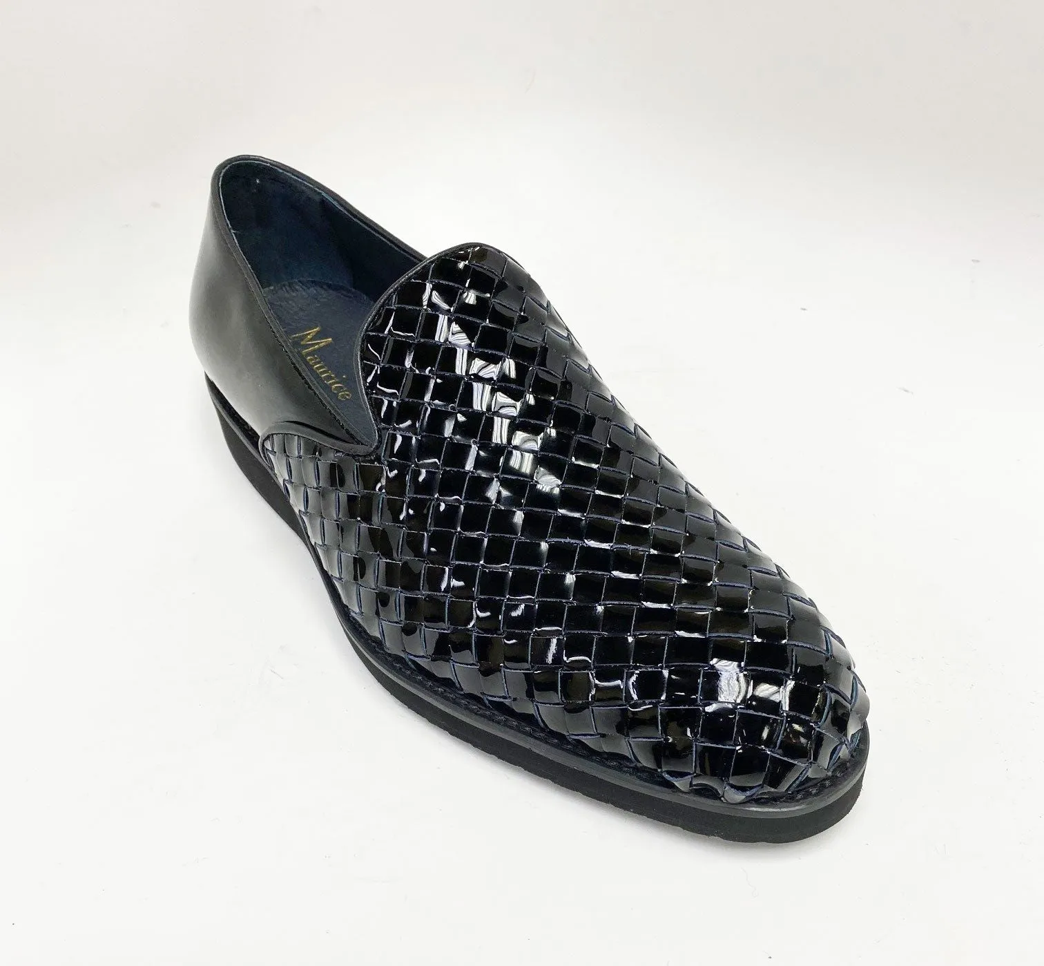 Geflochtener Glanzkalbsleder-Slipper Schwarz